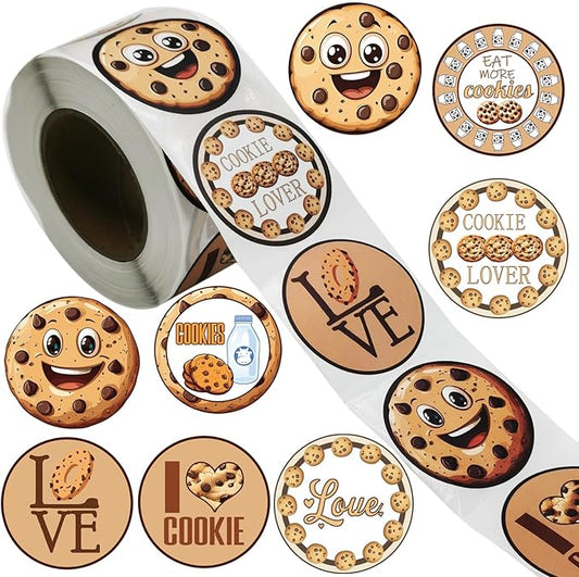 500Pcs Cookie Paper Stickers,Chocolate Chip Birthday Baby Shower Party Favors Supplies Decorations Cookies Milk Sticker Labels
