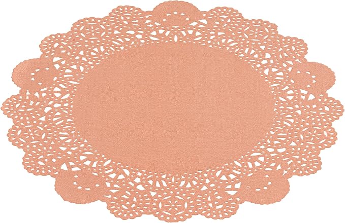 Pastry Tek 8 x 8 Inch Paper Lace Doilies, 100 Disposable Table Doilies - Elegant Lace Finish, Long Lasting, Coral Paper Doily, for Pastries, Cupcakes, Desserts - Restaurantware