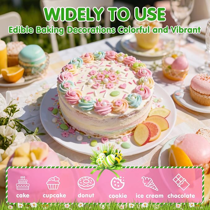 Edible Sprinkles for Cake Decorations,Pink White Pearls and Jimmies,Heart and Flowers,Bright Green Balloons Sprinkle Mix,Spring Candy Sprinkles for Easter Cakes,Cupcakes,Dessert Tables & Party Favors,Food Grade Sugar Decorating for Brunch,Wedding Birth...