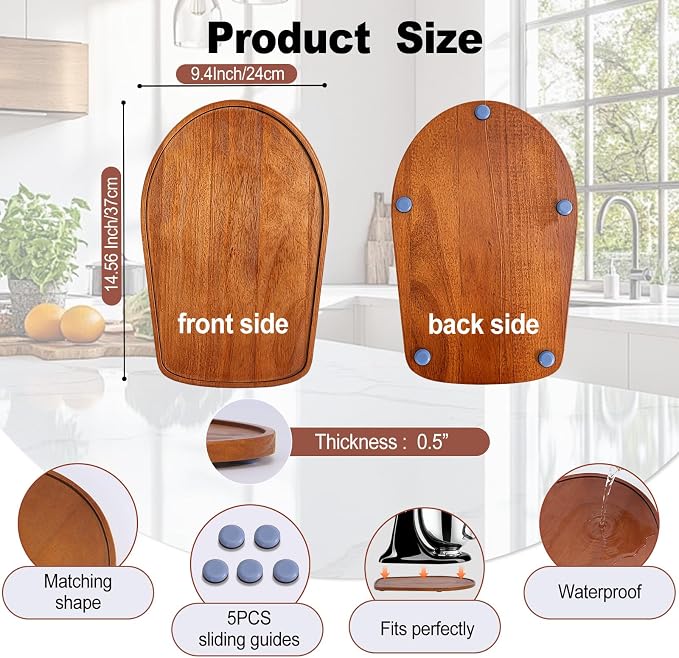 Mixer Slider Mat for Tilt Head Kitchen aid 4.5-5Qt Stand Mixer,Falikoco Kitchenaid Mixer Slider Pine Wood, 5PCS Appliance Slider, Kitchen aid Accessories and Attachments Moving Tray for Artisan Series