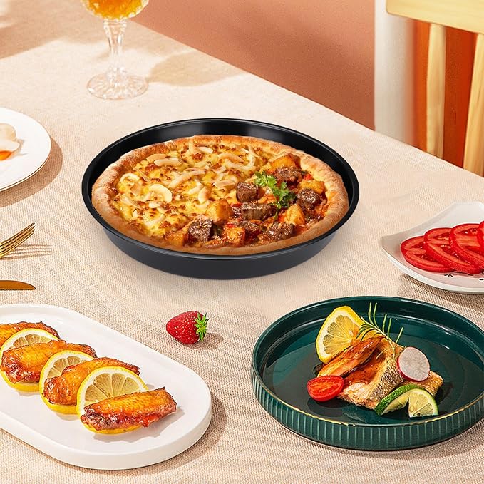 2 Pack Pizza Pan for Oven, Deep Dish Pizza Tray, Non-Stick Carbon Steel, Round Baking Sheet Plates, 12 Inch