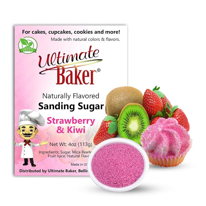 Ultimate Baker Flavored Sanding Sugar - Burst of Flavor & Color for Cakes, Cookies & More, All-Natural, Perfect for Baking & Decorating or as a Flavored Coffee Sugar (Strawberry-Kiwi)
