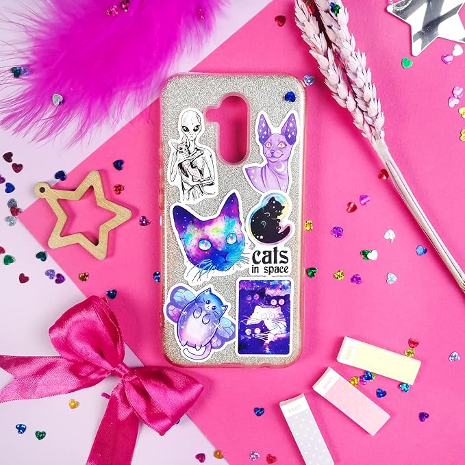 BulbaCraft 100Pcs Space Cat Stickers - Galaxy Cate Stickers, Gifts for Women & Men
