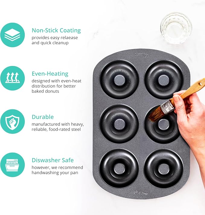 GEEOOLLAH Nonstick Donut Pan Set – 2-Piece Bakeware with 6-Cavity Mini and 12-Cavity Standard Molds, Durable Carbon Steel, Scratch-Resistant, Even Heating