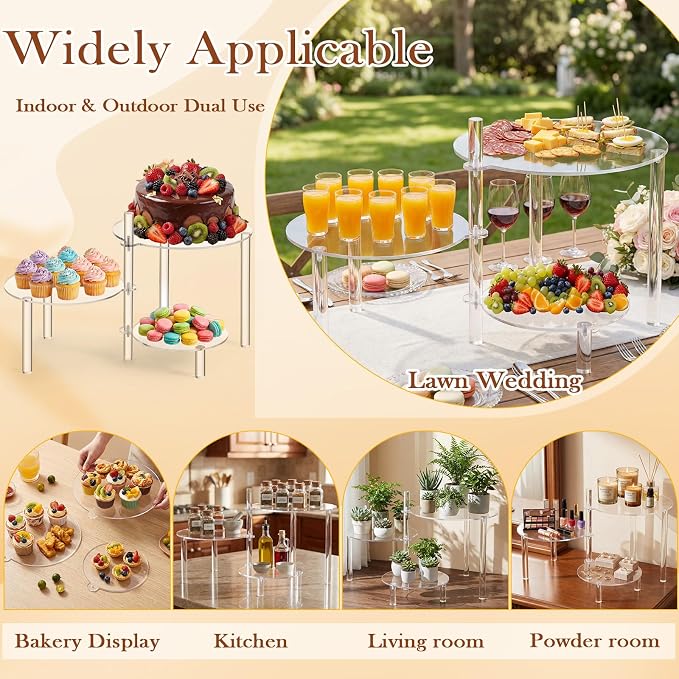 Mifoci 3 Tier Rotating Cupcake Stand, 360° Acrylic Dessert Display Stand, Clear Round Tiered Cake Holder Serving Tray for Birthday, Wedding, Baby Shower, Tea Party