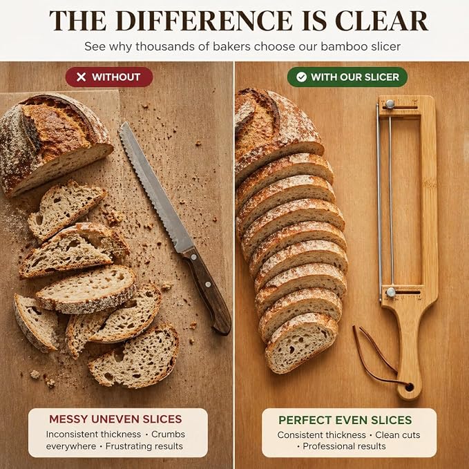 Premium Adjustable Bread Slicer Knife with Guide for Even Slices Perfect for Sourdough, Homemade Loaves Durable Artisan Bread Cutting Tool Essential Kitchen Gadget for Bakers and Home Chefs