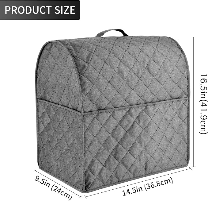 Stand Mixer Cover compatible with Kitchenaid Mixer, Fits All Tilt Head & Bowl Lift Models with 3 Organizer Bag for Accessories. (Grey, For Bowl Lift 5-8 Quart)
