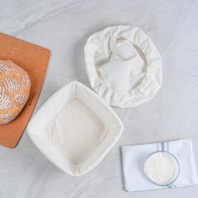 Restaurantware Bread Proofing Basket 9 Inch Square Pack of 1 Rattan Dough Fermentation Basket With Cotton Liners, Oval Banneton Bread Rising Bowl For Home, Commercial, and Artisanal Baking