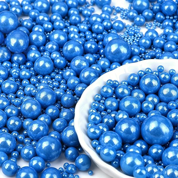 Blue Pearl Sprinkles for Cake Decorating, 6 Sizes Mix 4.6 oz Edible Pearl Sugar Sprinkles for Baking Cupcake Cookie