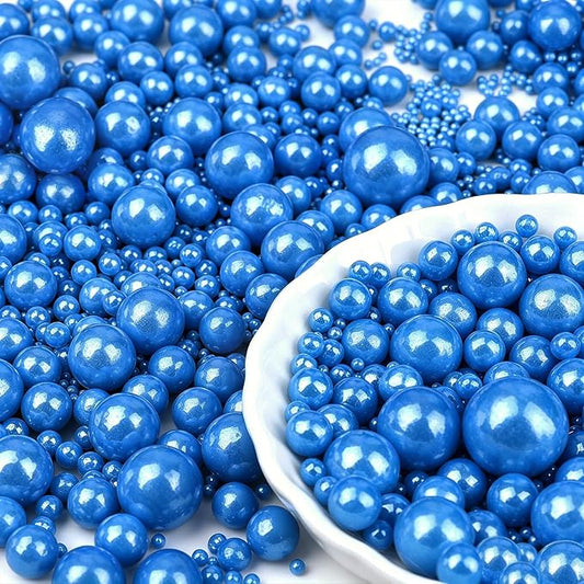 Blue Pearl Sprinkles for Cake Decorating, 6 Sizes Mix 4.6 oz Edible Pearl Sugar Sprinkles for Baking Cupcake Cookie