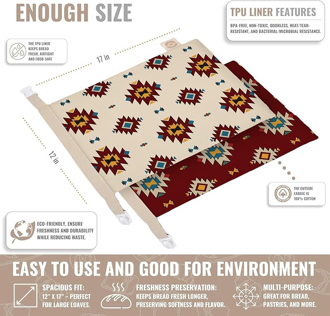 Cozy Bread® Reusable Bread Bag Set for Home Bakers | USA Brand | Charming Bread Designs (South Western)