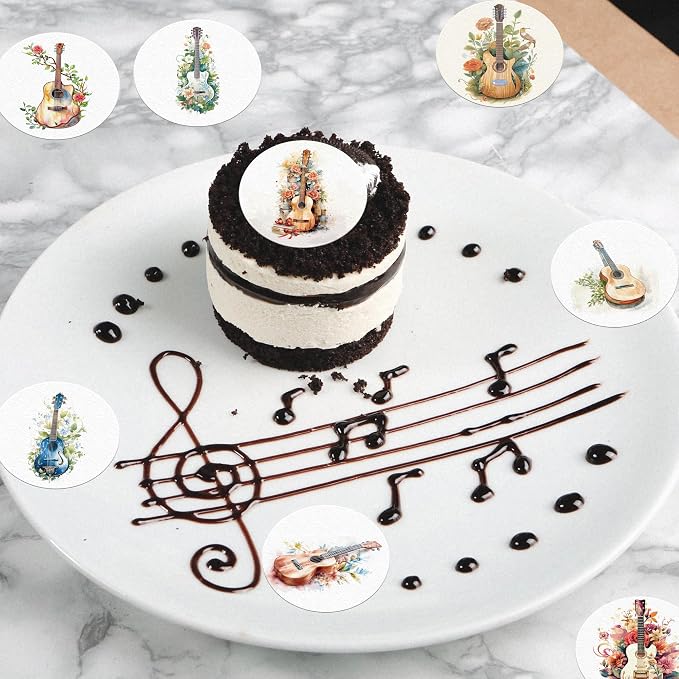 36PCS Edible Guitar Cupcake Toppers Wafer Paper Music Instrument Cake Picks Music Guitar Birthday Cake Topper Musician Cupcake Picks for Concert Theme Party Decor