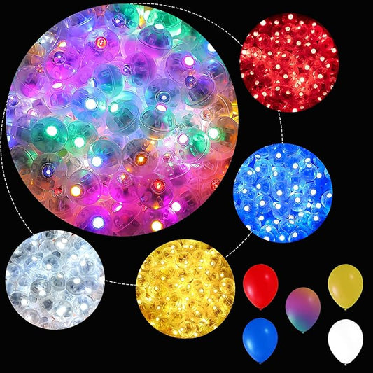 ZGWJ 100PCs Mix-Color Balloon Lights Mini, Battery Powered, Long Standby Time Waterproof Tiny Led Round Flash Light for Paper Lantern Balloon Party Easter Eggs Wedding Christmas Halloween Decorations