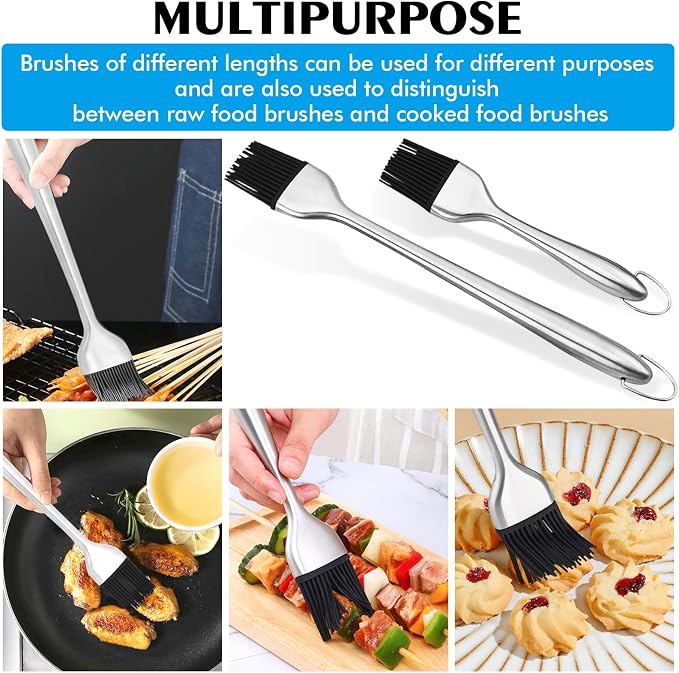Basting Brush 2PCS Stainless Steel Sauce Brush 12.6 in and 8.46 in Long Handle Oil Brushes Heat Insulation Anti Scalding Cooking Brush for Pastry Sauce BBQ Grill