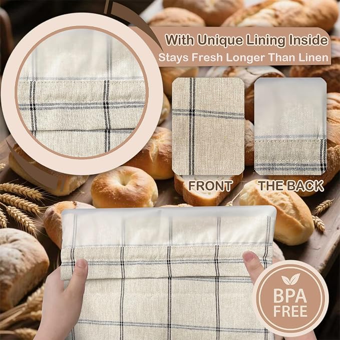 XL Linen Bread Bag for Homemade Sourdough with Proofing Cover, Reusable Organic Linen bags with TPU Lining, BPA-Free, Food-Grade Cloth Storage Bags with Freezer Compatibility