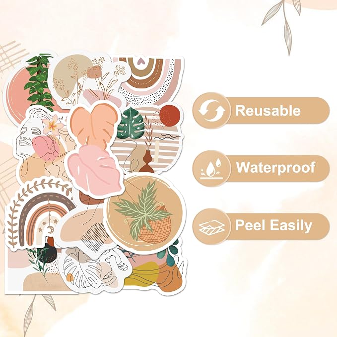 100 Pcs Bohemian Stickers for Scrapbooking, Waterproof Vinyl Boho Hippie Mandala Aesthetic Stickers for Laptops Water Bottles Journals, Decorative Decals for Teens Students Adults