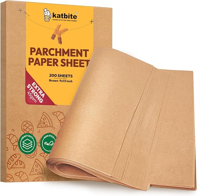 Katbite 200Pcs 9x13 inch Heavy Duty Unbleached Parchment Paper, Parchment Paper Sheets for Baking Cookies, Cooking, Frying, Air Fryer, Grilling Rack, Oven(9x13 Inch)