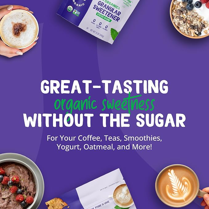 Pyure Organic Stevia Blend | Granulated Sugar Substitute with Zero Calories & Carbs | Keto, Diabetic & Vegan Friendly | Sugary Taste Alternative | USDA Organic, Non-GMO | Erythritol Free | Good For Baking | 1.5lb (24oz)