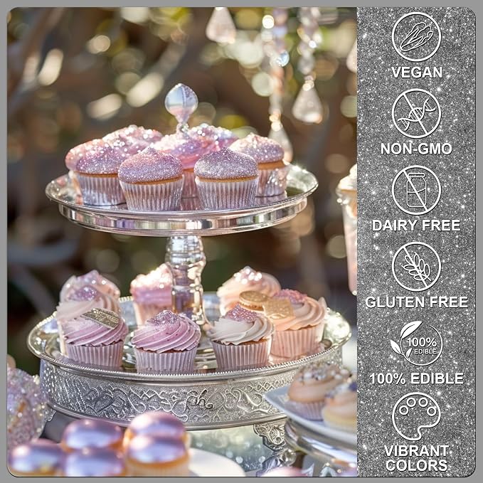 Black Edible Glitter - 5g Food Grade Cake Decorating Shimmering Glitter, Edible Sprinkle Luster Dust for Drinks, Chocolates, Fondant, Strawberries, Cupcakes, Candy, Easter Cookie - Vegan