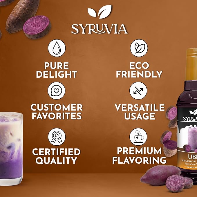 Syruvia Ube Syrup, Naturally Flavored Syrup for Drinks, Lemonades, Iced Teas, and Desserts – 25.4 fl oz - with Pump
