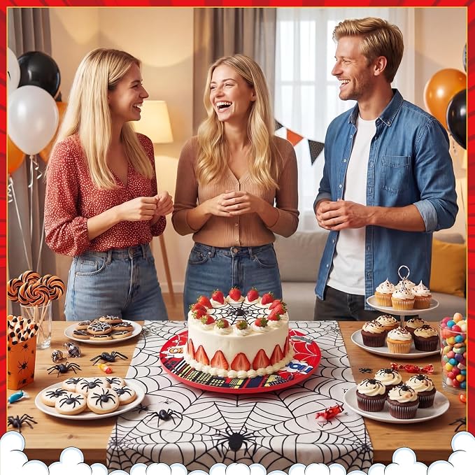 11 Inch Spider Rotating Cake Stand, Spider Party Cupcake Dessert Display with Non-Slip Base Round Spinning Cake Holder Charcuterie Board Server Tray for Party Wedding Birthday