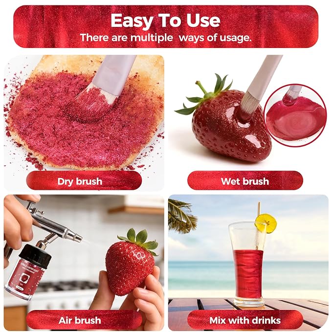 CRPTHE Red Luster Dust Edible 5g, Edible Glitter for Drinks, Food Grade Glitter Shimmer Sprinkle Powder for Cocktails, Baking, Beverages, Cakes, Strawberries, Cookies, Fondant, Vegan