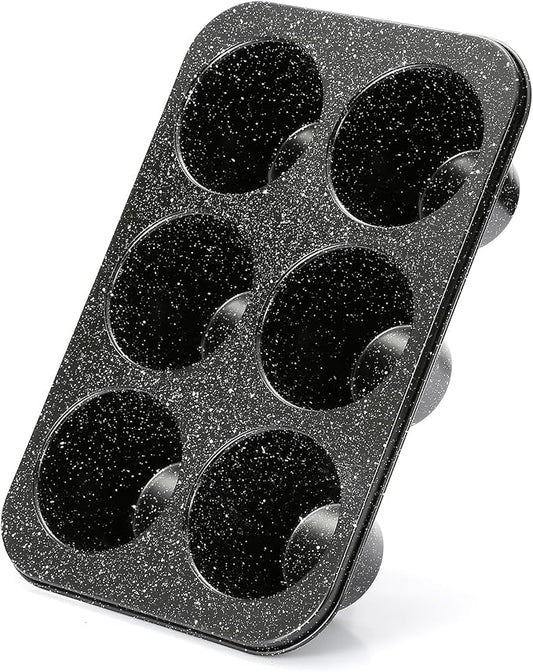 Monfish Jumbo muffin pan 6 Cup, deep muffin pan extra large cupcake tin black granite finish carbon steel baking pan 3.5dia x3 inch cup