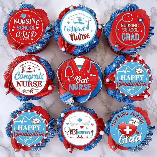 48pcs Edible 2026 Nurse Graduation Cupcake Toppers Wafer Paper Congrats Grad Nurse Cake Decorations Edible Class of 2026 Cupcake Picks for 2026 Graduation Theme Party Cake Decor Supplies