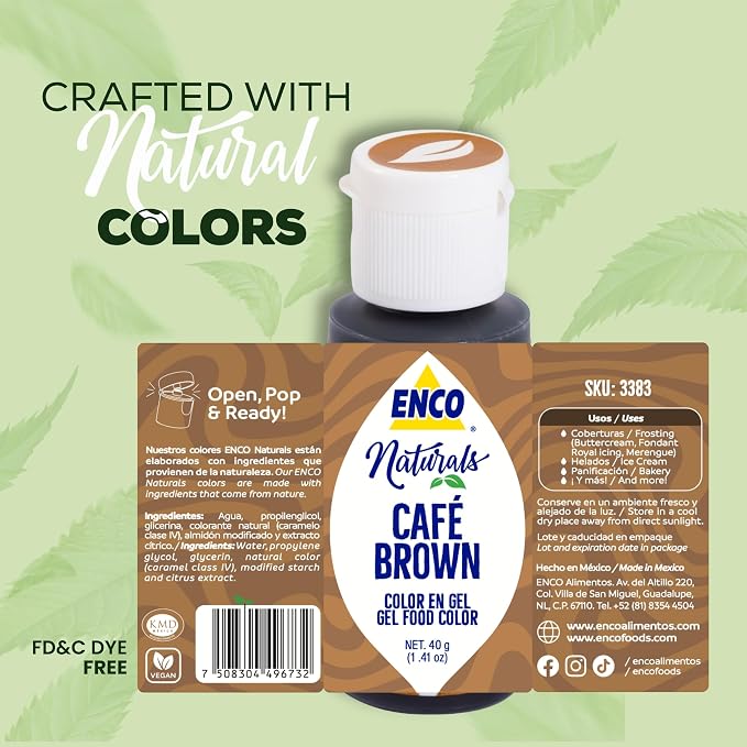ENCO Natural Food Coloring Gel Brown (1.41 oz) – No Artificial Dyes, Vibrant Colors for Icing, Buttercream & Fondant – Kosher & Vegan Colors – Baking & Cake Decorating