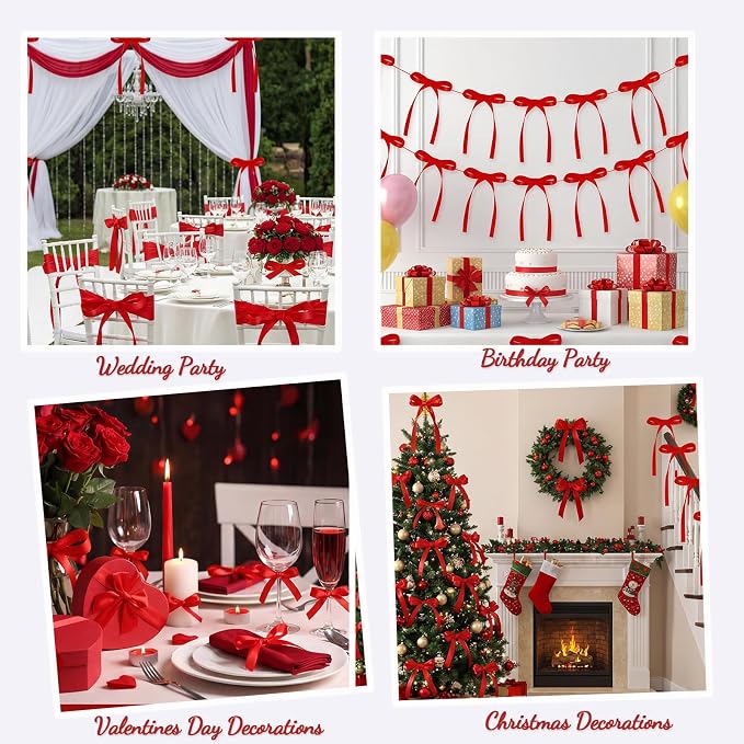 NatNarr 30 Pack Bow Cake Toppers Red Ribbon Bows for Cake Bow Cupcake Toppers Back to School Decorations Bow Birthday Decorations for Baby Shower, Wedding, Engagement, Bachelorette Party