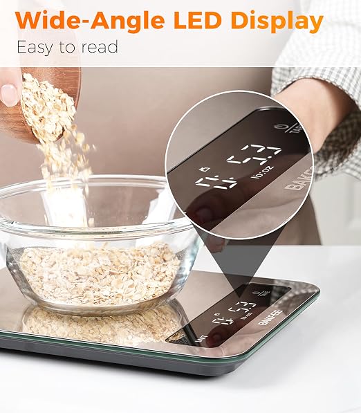 100% Waterproof Food Scale, IP67 Digital Kitchen Scale, Rechargeable (USB-C), 0.1oz/1g Precision, 22lb Capacity, Stainless Steel & Tempered Glass, for Cooking, Making Sourdough Bread, Black