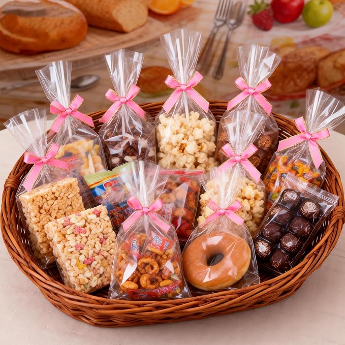 ROSPAKTEK 100 Pcs 4x6 Inch Clear Rice Krispie Treat Bags - Rice Kit Cakesicle Bags for Marshmallow, Macaron Pop, Candy, Apple Cookies, Cake Ore Pop Packaging (Individually Wrapped)