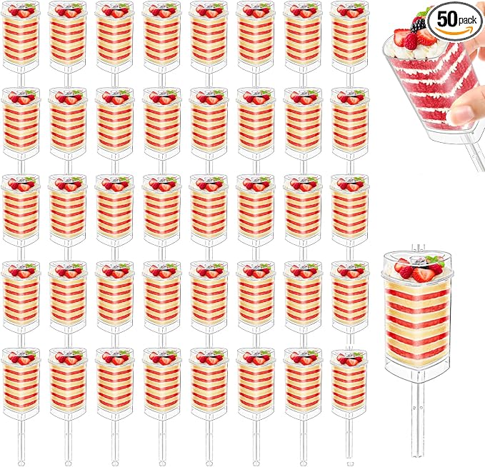 Jucoan 50 Pack Push Cake up Pop Containers, Heart Shape Plastic Cake Pop Shooter, Jelly Ice Cream Cupcake Push up Pop Containers with Lids for Wedding Birthday Baby Shower 4th of July Party