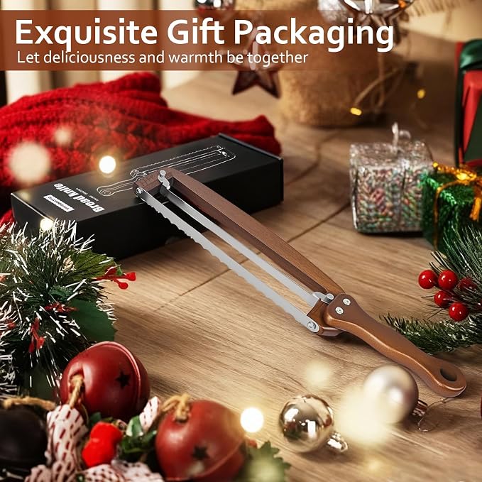 Bread Slicer for Homemade Bread-Adjustable Wooden Sourdough Bread Knife with Thickness Guide,Cutter Tools for Crusty Sourdough & Baguette,Ambidextrous Use,Gift for Baker