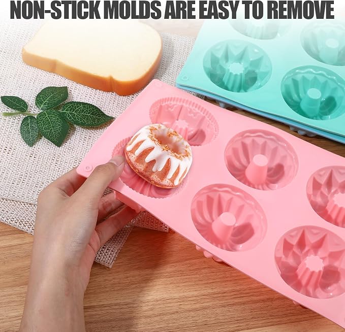 3 PCS Mini Bundt Cake Pans for Baking, 6-Cavity Fluted Tubular Mini Cake Pans, Silicone Molds for Baking, Ideal for Brownies, Cookies, Cupcakes, Jellies, Muffins, Donuts(Three Shapes)