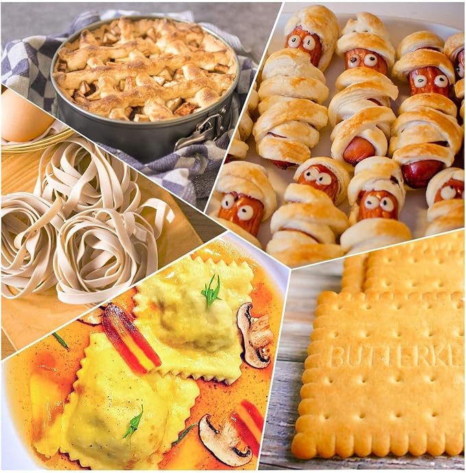 Pastry Dough Lattice Cutter Wheel Roller Fondant Ribbon Cutter with 4 Different Gears Embosser Set Household Time-Saver Baking Pastry Tools for Dough Cookie Pie Pizza Bread Pastry