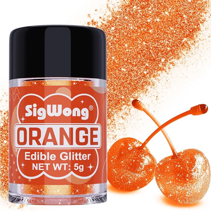 Orange Edible Glitter - 5g Food Grade Cake Decorating Shimmering Glitter, Edible Sprinkle Luster Dust for Drinks, Chocolates, Fondant, Strawberries, Cupcakes, Candy, Easter Cookie - Vegan