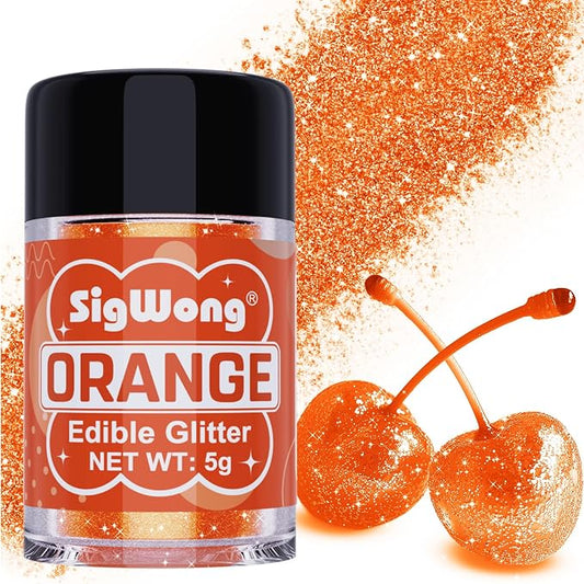Orange Edible Glitter - 5g Food Grade Cake Decorating Shimmering Glitter, Edible Sprinkle Luster Dust for Drinks, Chocolates, Fondant, Strawberries, Cupcakes, Candy, Easter Cookie - Vegan