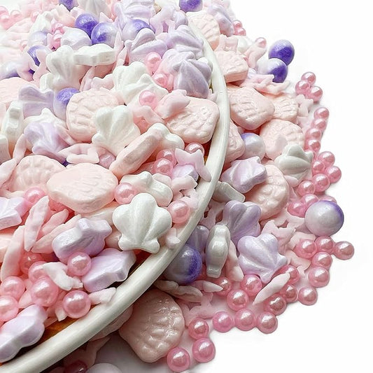 SE Si&Moos Pink Edible Sea Shell Sprinkles for Decorating Seashells Cake Decorations Edible Beach Cupcake Decorations Pink Sprinkles for Cakes, Cupcakes, Desserts Toppings Shower Party Birthday Holiday Supplies3 OZ