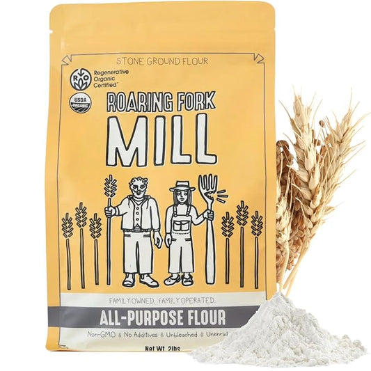 Roaring Fork Mill Stone-Milled All Purpose 00 Flour from Colorado-Grown USDA Organic & Regenerative Organic Certified Heritage Grain – Rich, Earthy Flavor for Artisan Bread, Crackers & Baking 2 Pounds
