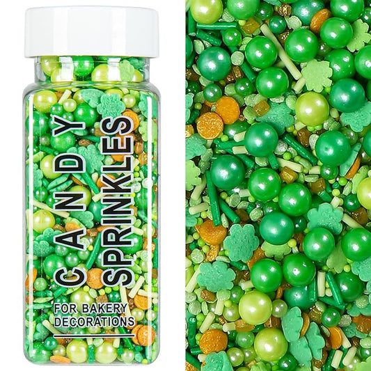 St Patrick's Day Sprinkles, Green Shamrock Sprinkles for Cake Decorating, Edible Sprinkle Mix for Baking, Ice Cream, Cookies, Cupcake Topper, 3.53oz