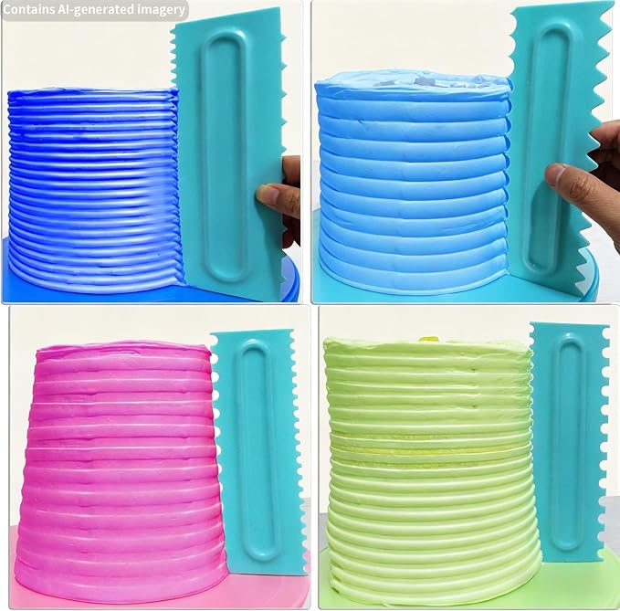 Cake Scraper set of 8 Pack Cake Edge Tools Decorating Icing Smoother Comb,Plastic Sawtooth Decorating Mousse Butter Cream Polisher-16 Design Textures-Blue