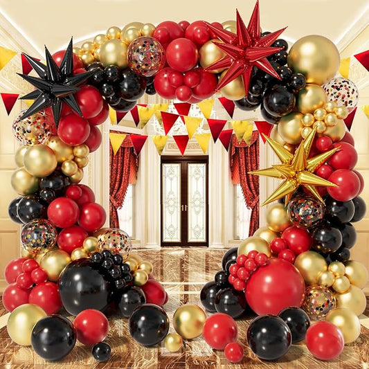 Bonropin Red Black Gold Balloon Garland Arch Kit 158pcs with Red Black Gold Confetti Balloons, Star Foil Balloons, for Graduation New Year Anniversary Birthday Party Decorations