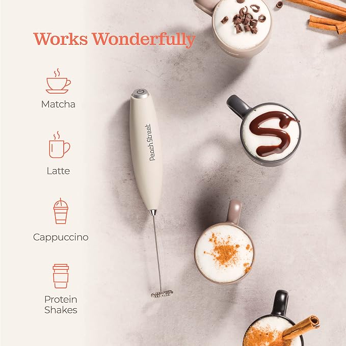 Powerful Handheld Milk Frother, Mini Milk Foamer, Battery Operated (Not included) Stainless Steel Drink Mixer for Coffee, Lattes, Cappuccino, Frappe, Matcha, Hot Chocolate.