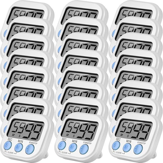 Weewooday 24 Pcs Digital Kitchen Timer Magnetic Timer Bulk On/Off Switch Minute Second Count up Countdown Loud Alarm for Exercise Cook Baking (White)