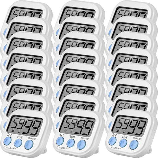Weewooday 24 Pcs Digital Kitchen Timer Magnetic Timer Bulk On/Off Switch Minute Second Count up Countdown Loud Alarm for Exercise Cook Baking (White)