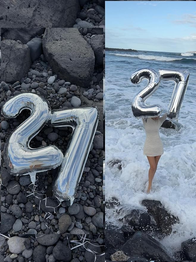 Number Balloon 10th Birthday Decorations, 40 Inch Big Foil Balloon for Men & Women, Silver Number Balloons for Wedding Memorial Day Birthday Aniversarry Supplies