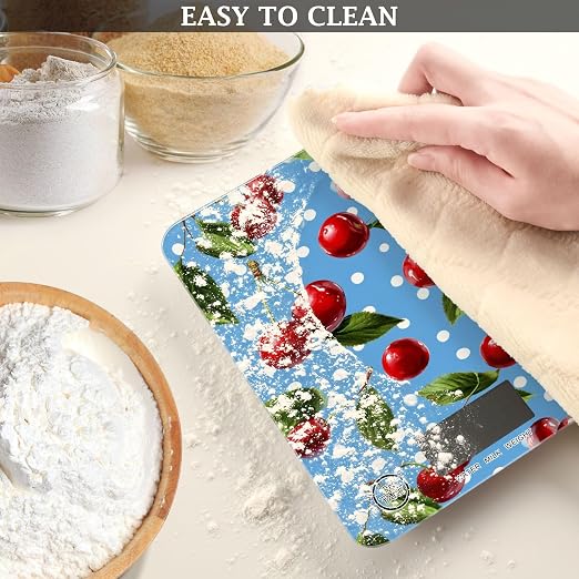 Food Scale Kitchen Scale for Baking Cooking Digital Food Weighing Measuring Scale Small Waterproof Electric Food Scale Blue Dots Red Cherry