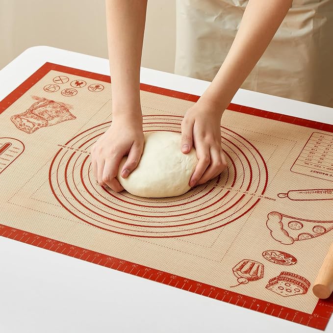 Silicone Baking Mat with Measurements, 26x16Inch Extra Thick Silicone Mats for Making Pie Bread Pizza, Nonstick Kitchen Pastry Matt for Dough Rolling Kneading, Heat Resistant Oven Liner Gift for Baker