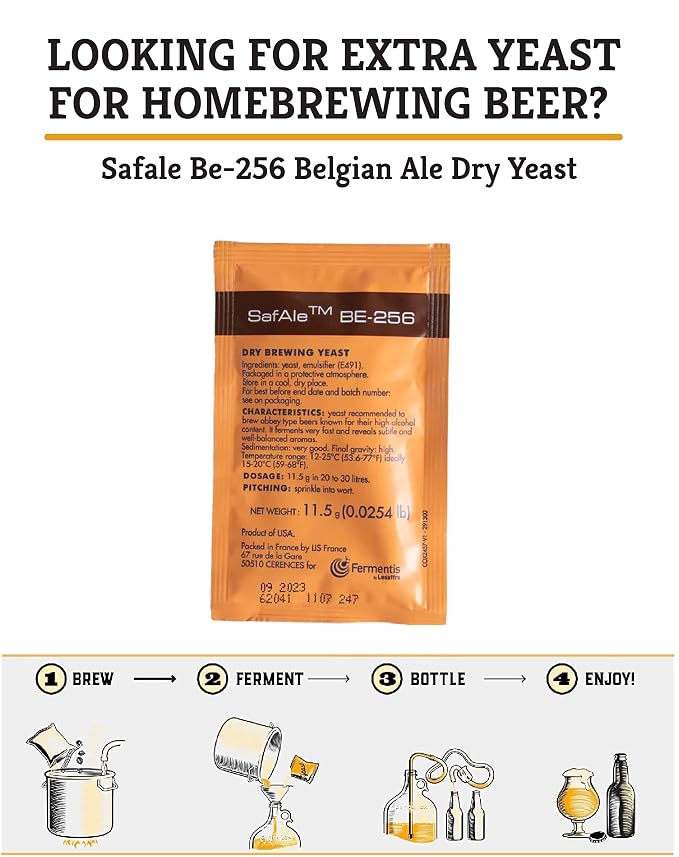 Craft A Brew - Safale BE-256 Yeast - Belgian Ale Dry Yeast - For Belgian & Strong Ales - Ingredients for Home Brewing - Beer Making Supplies - [1 Pack]